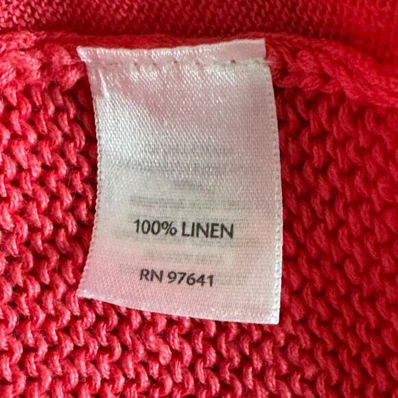 J. Jill Coral Pink Linen Cardigan Sweater Long Sleeve Open Front Pockets LARGE - Picture 8 of 9